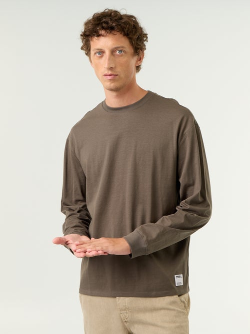 Katoenen T-shirt met lange mouwen en ronde hals - Kiabi