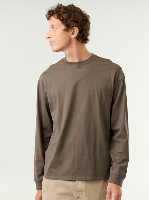 Katoenen T-shirt met lange mouwen en ronde hals - Kiabi