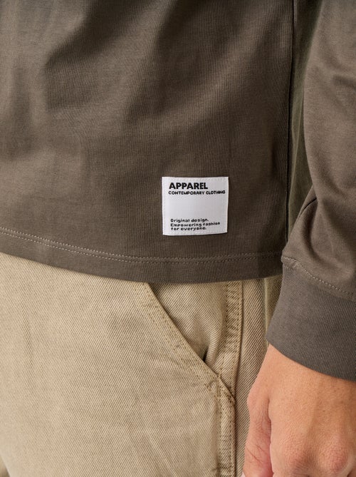 Katoenen T-shirt met lange mouwen en ronde hals - Kiabi