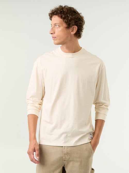 Katoenen T-shirt met lange mouwen en ronde hals - Kiabi