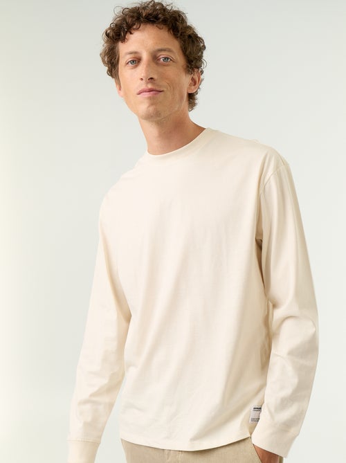 Katoenen T-shirt met lange mouwen en ronde hals - Kiabi