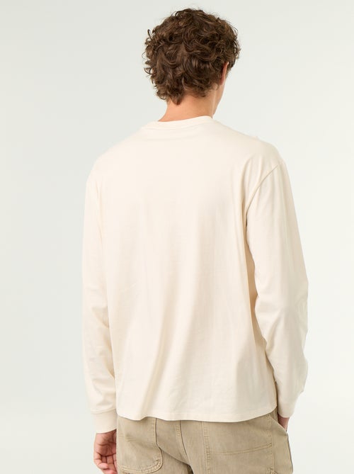 Katoenen T-shirt met lange mouwen en ronde hals - Kiabi