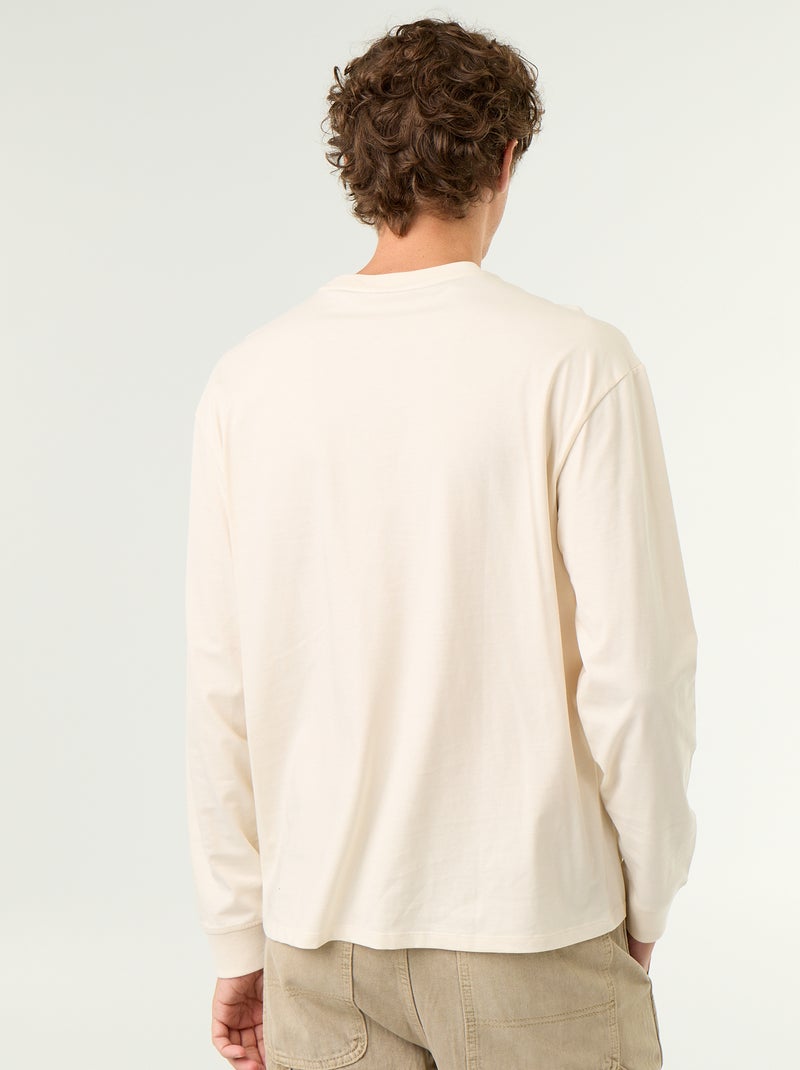 Katoenen T-shirt met lange mouwen en ronde hals Wit - Kiabi