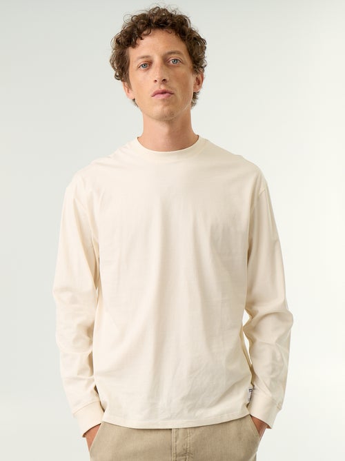 Katoenen T-shirt met lange mouwen en ronde hals - Kiabi