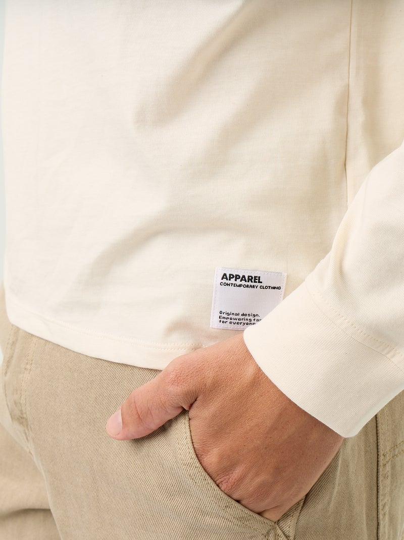 Katoenen T-shirt met lange mouwen en ronde hals Wit - Kiabi