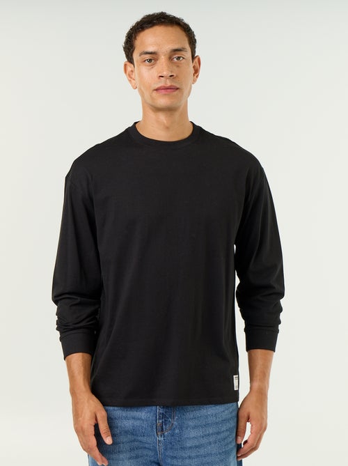 Katoenen T-shirt met lange mouwen en ronde hals - Kiabi