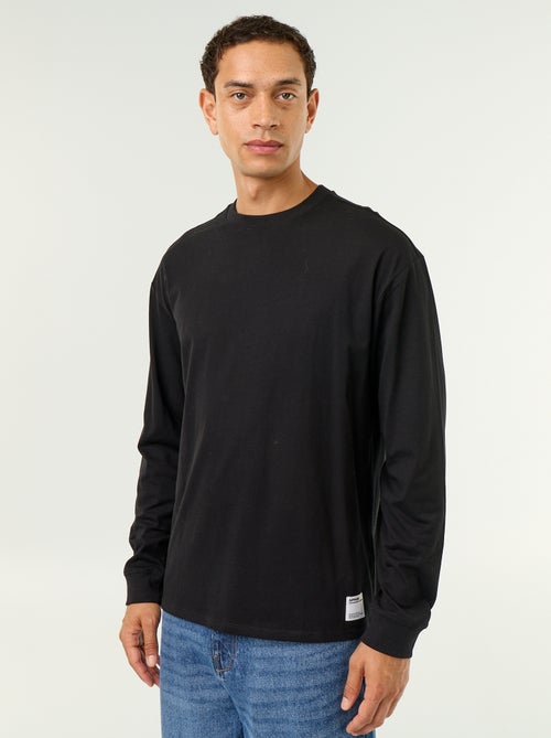 Katoenen T-shirt met lange mouwen en ronde hals - Kiabi