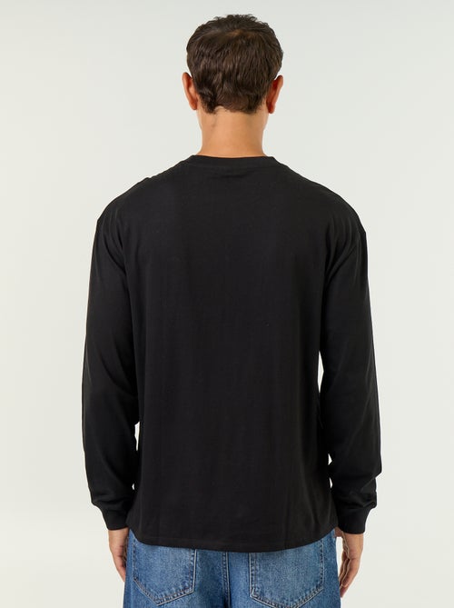 Katoenen T-shirt met lange mouwen en ronde hals - Kiabi