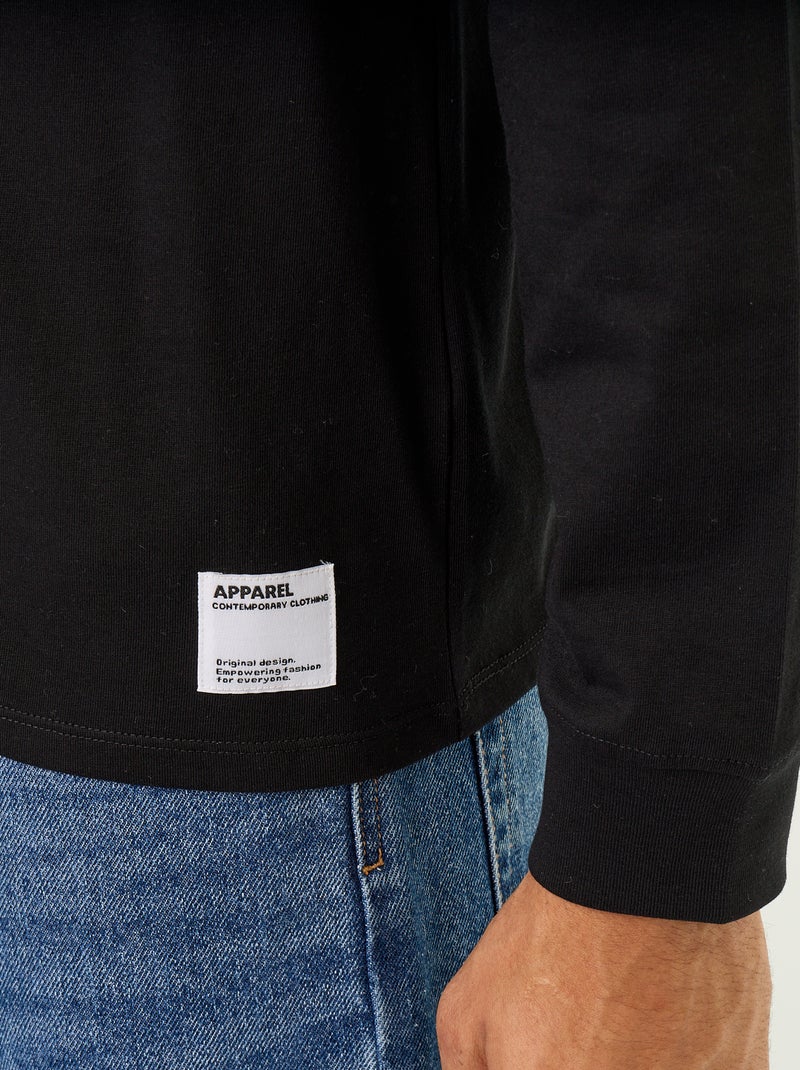 Katoenen T-shirt met lange mouwen en ronde hals Zwart - Kiabi