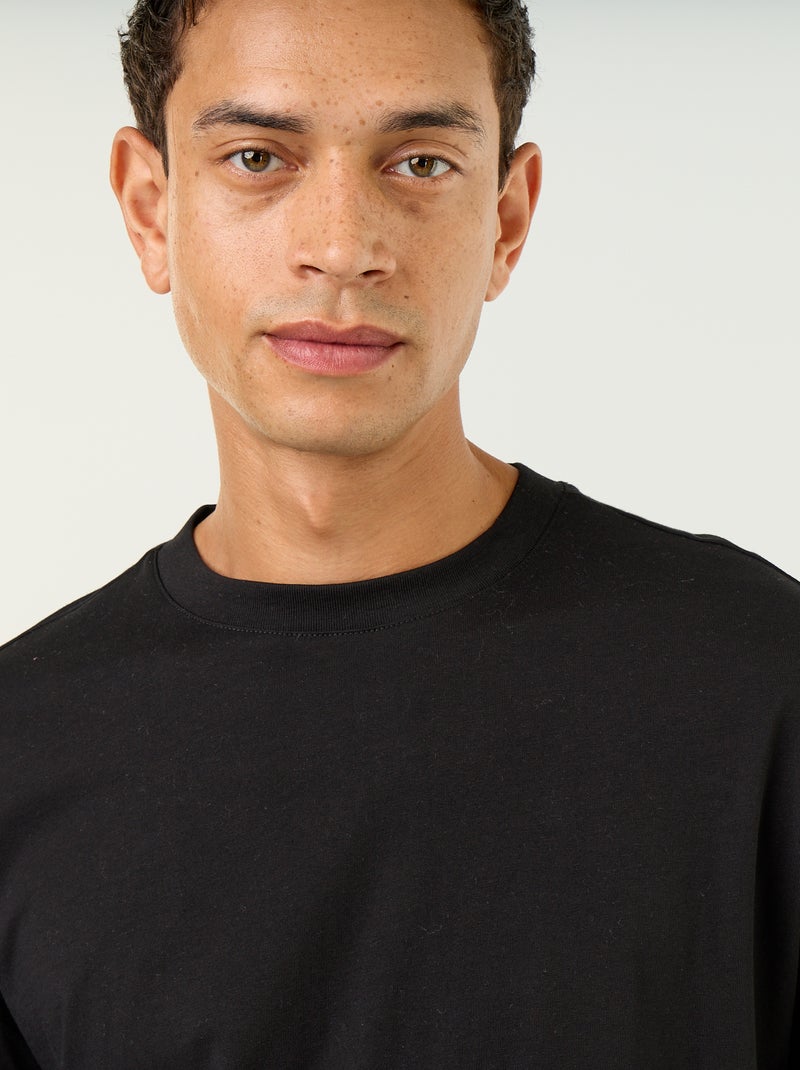 Katoenen T-shirt met lange mouwen en ronde hals Zwart - Kiabi