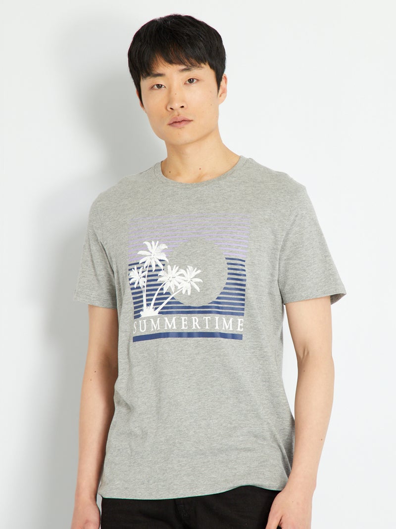 Katoenen T-shirt met opdruk 'Holidaze' grijs gemêleerd - Kiabi
