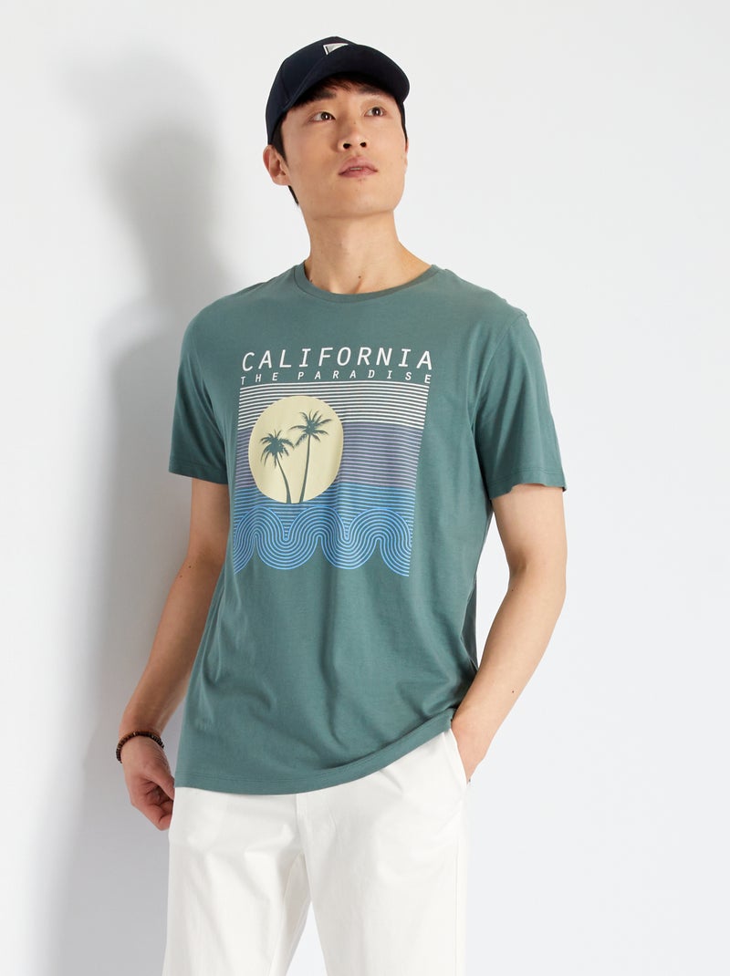 Katoenen T-shirt met opdruk 'Holidaze' GROEN - Kiabi