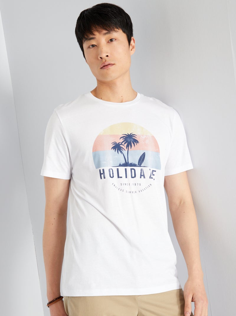 Katoenen T-shirt met opdruk 'Holidaze' wit - Kiabi