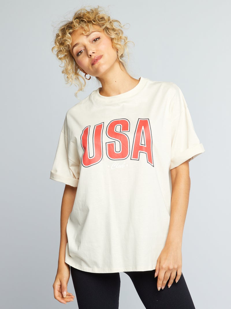 Katoenen T-shirt met print BIEGE - Kiabi