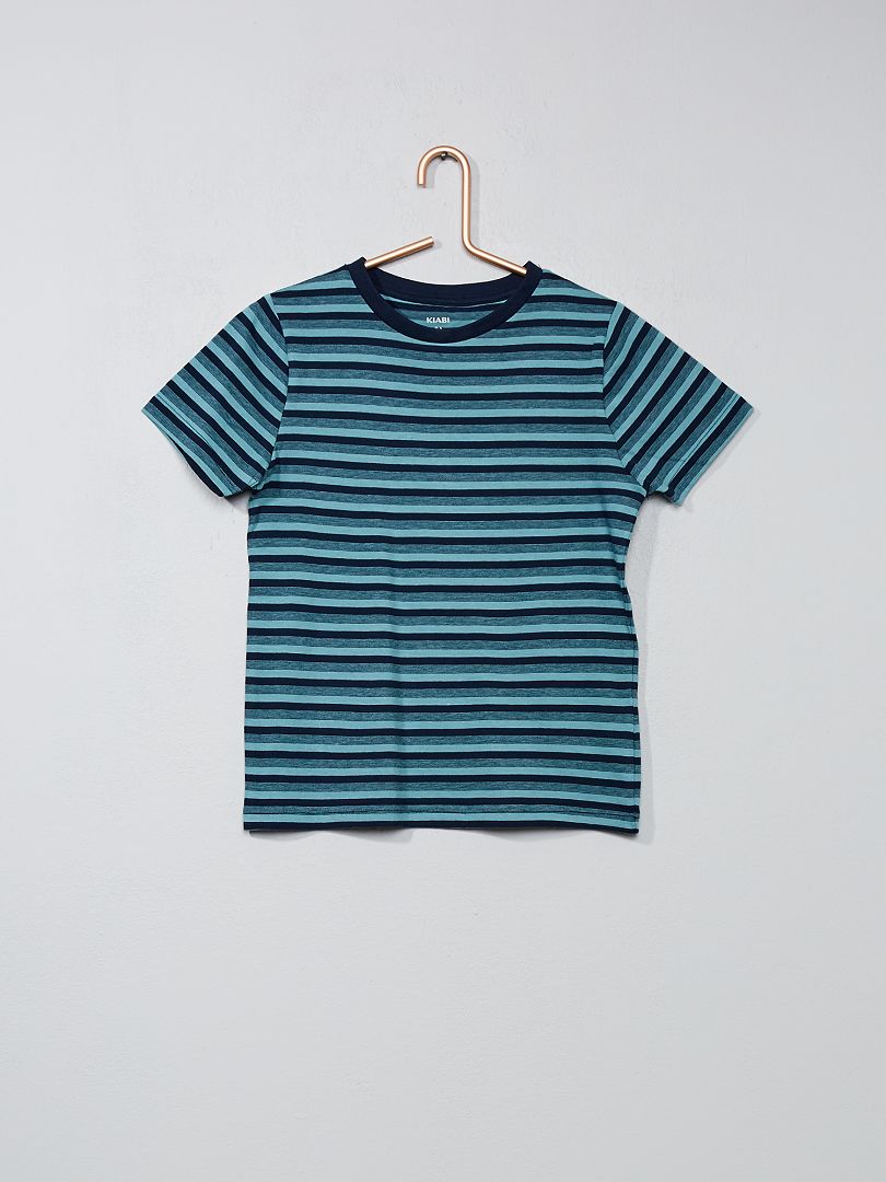 Katoenen T-shirt met print blauw gestreept - Kiabi