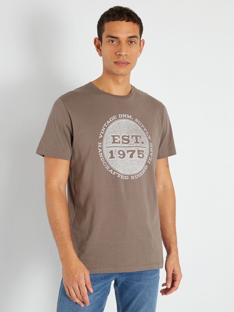Katoenen T-shirt met print 'Produkt' BRUIN - Kiabi