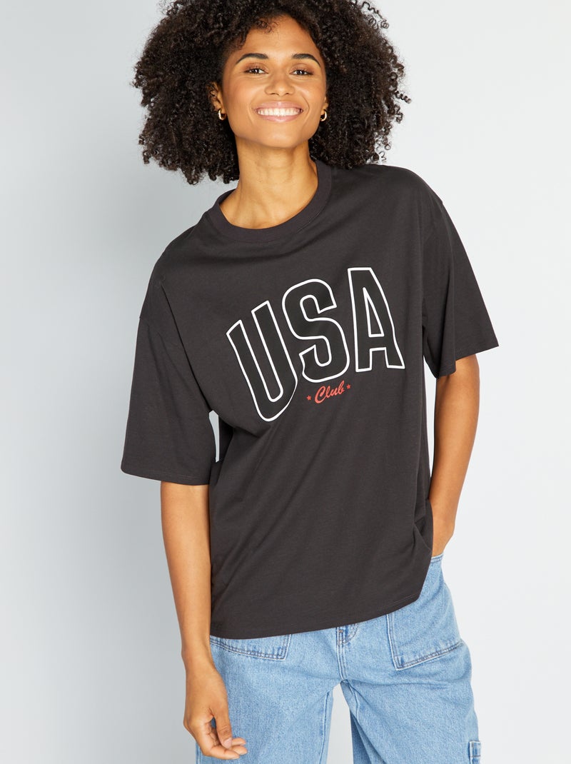 Katoenen T-shirt met print ZWART - Kiabi