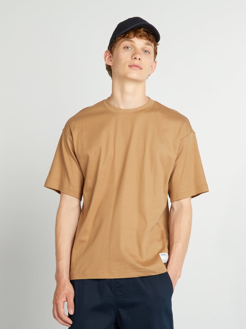 Katoenen T-shirt met ronde hals BIEGE - Kiabi