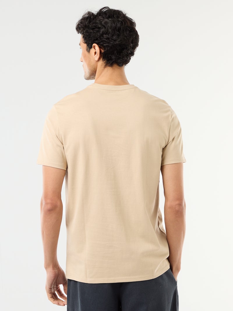 Katoenen T-shirt met ronde hals Biege - Kiabi