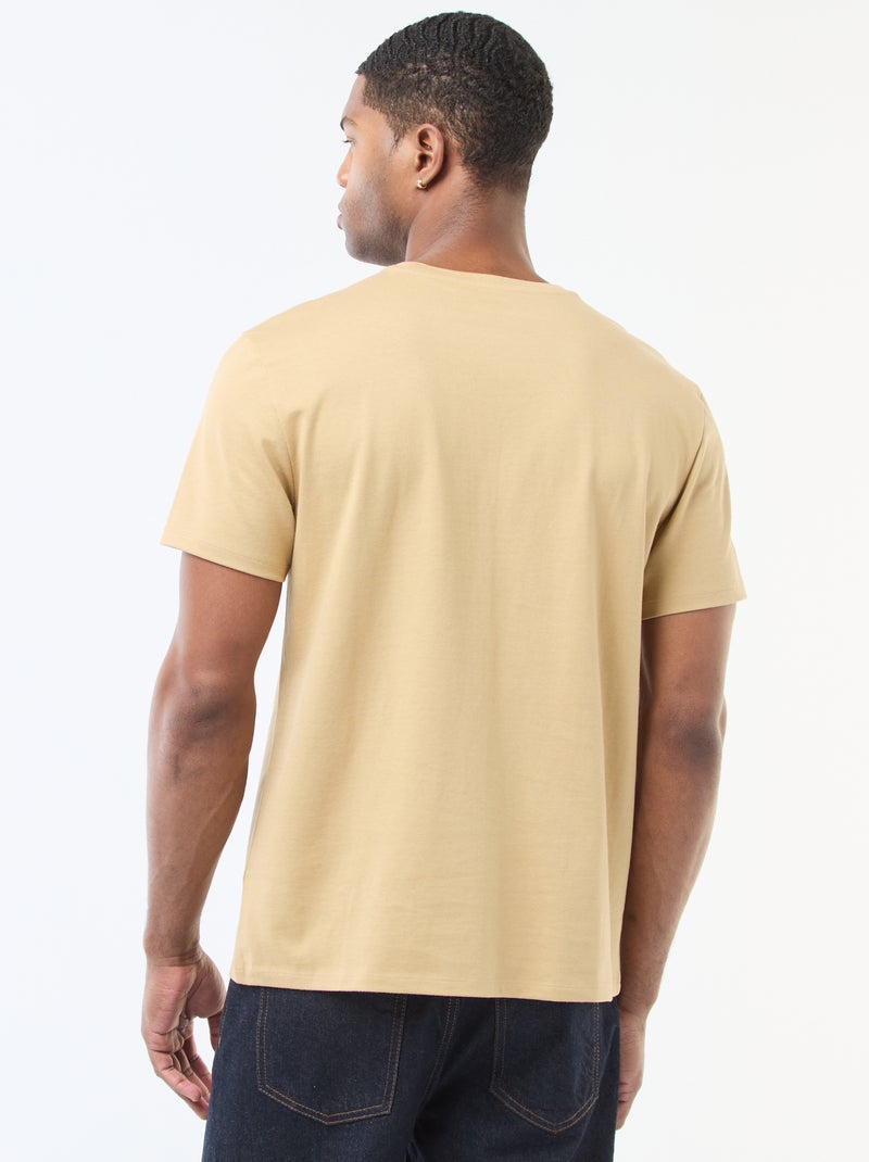 Katoenen T-shirt met ronde hals Biege - Kiabi
