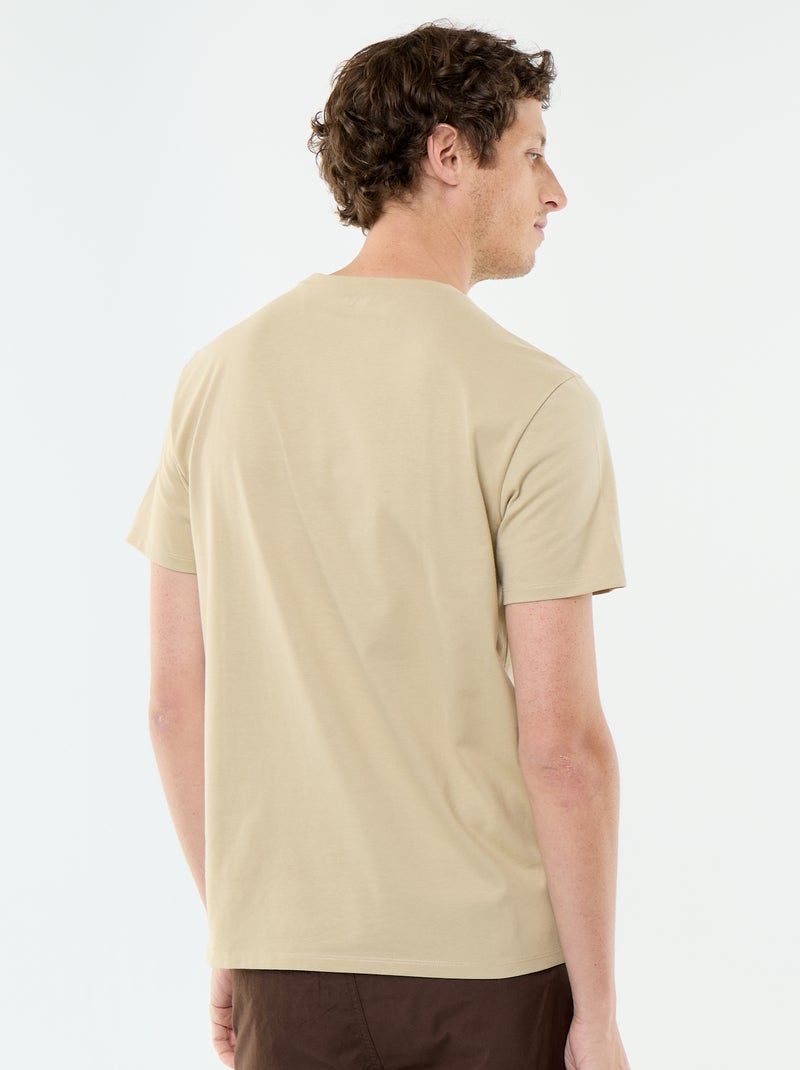 Katoenen T-shirt met ronde hals Biege - Kiabi