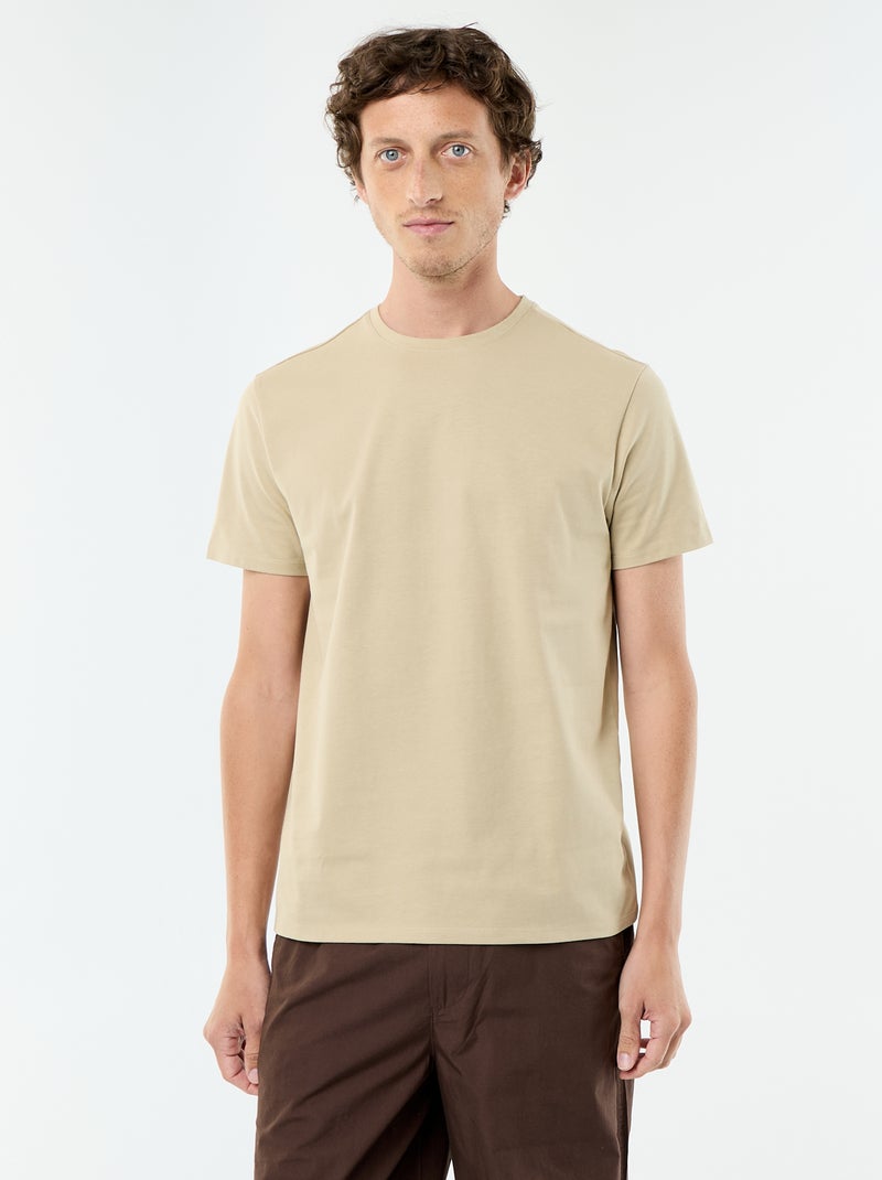 Katoenen T-shirt met ronde hals Biege - Kiabi