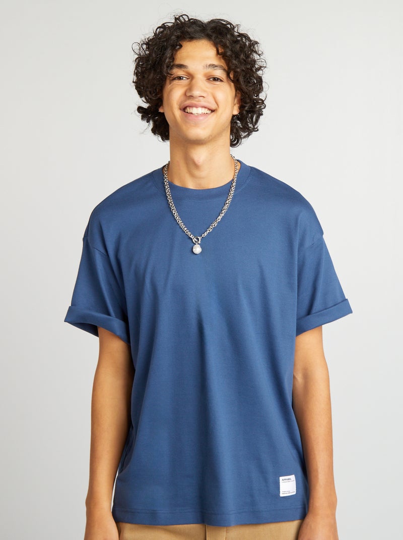 Katoenen T-shirt met ronde hals BLAUW - Kiabi