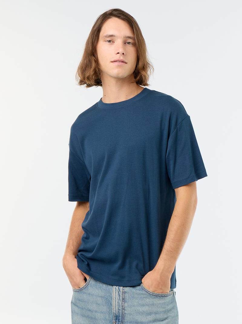 Katoenen T-shirt met ronde hals Blauw - Kiabi