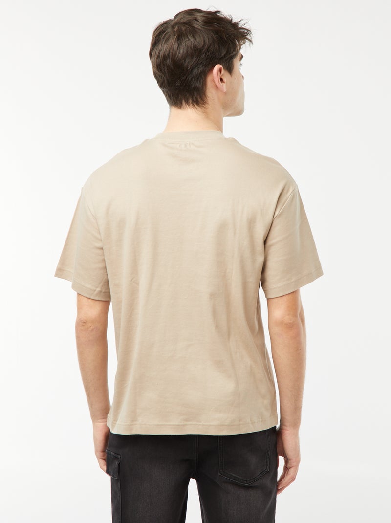 Katoenen T-shirt met ronde hals BRUIN - Kiabi