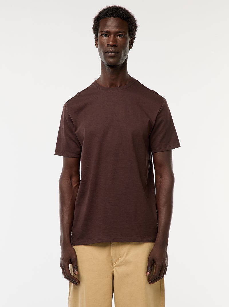 Katoenen T-shirt met ronde hals Bruin - Kiabi