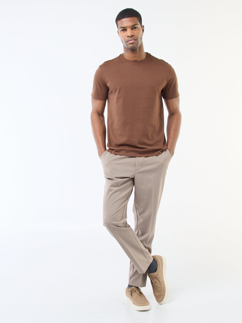 Katoenen T-shirt met ronde hals Bruin - Kiabi