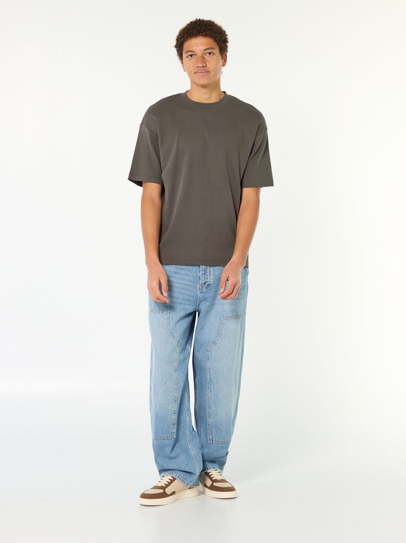 Katoenen T-shirt met ronde hals Grijs - Kiabi