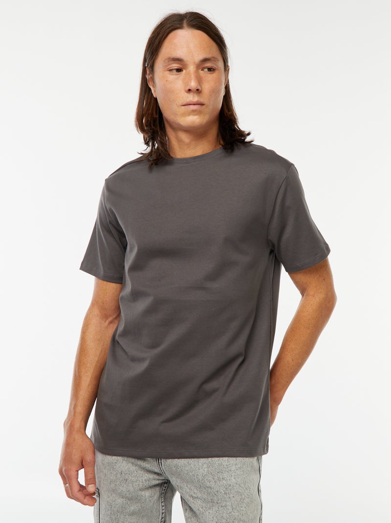 Katoenen T-shirt met ronde hals Grijs - Kiabi