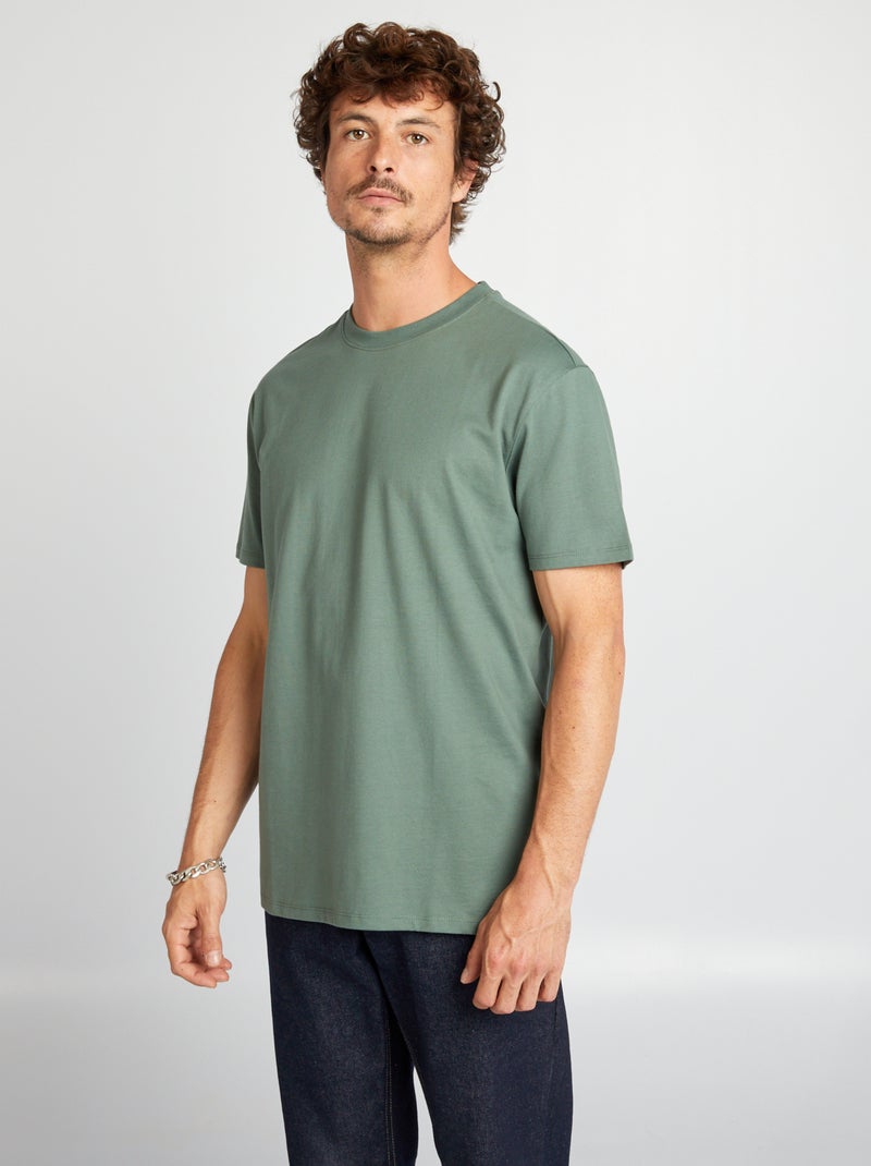 Katoenen T-shirt met ronde hals GROEN - Kiabi
