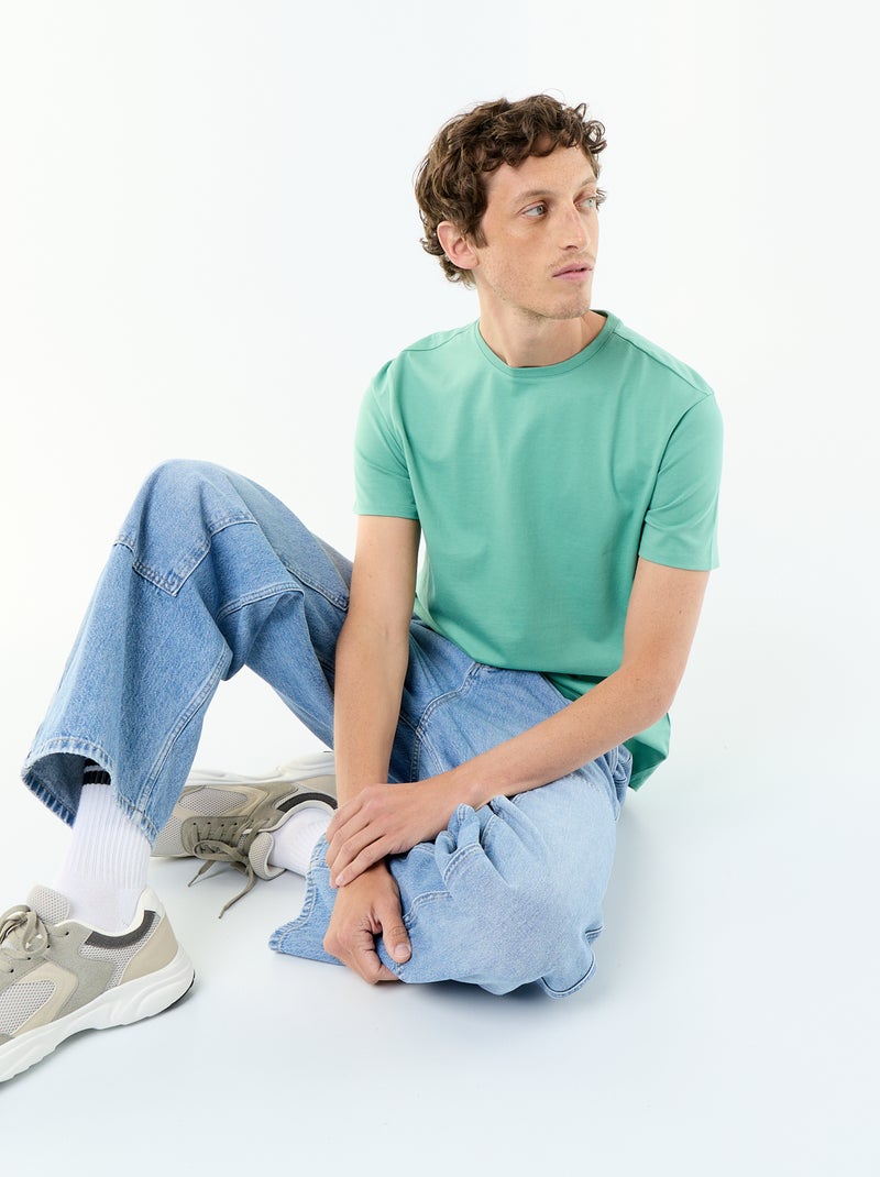 Katoenen T-shirt met ronde hals Groen - Kiabi