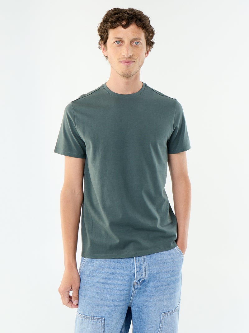 Katoenen T-shirt met ronde hals Groen - Kiabi