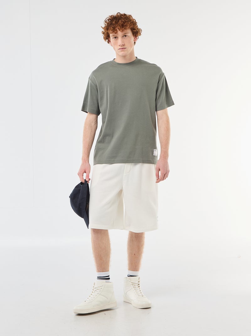 Katoenen T-shirt met ronde hals Kaki - Kiabi