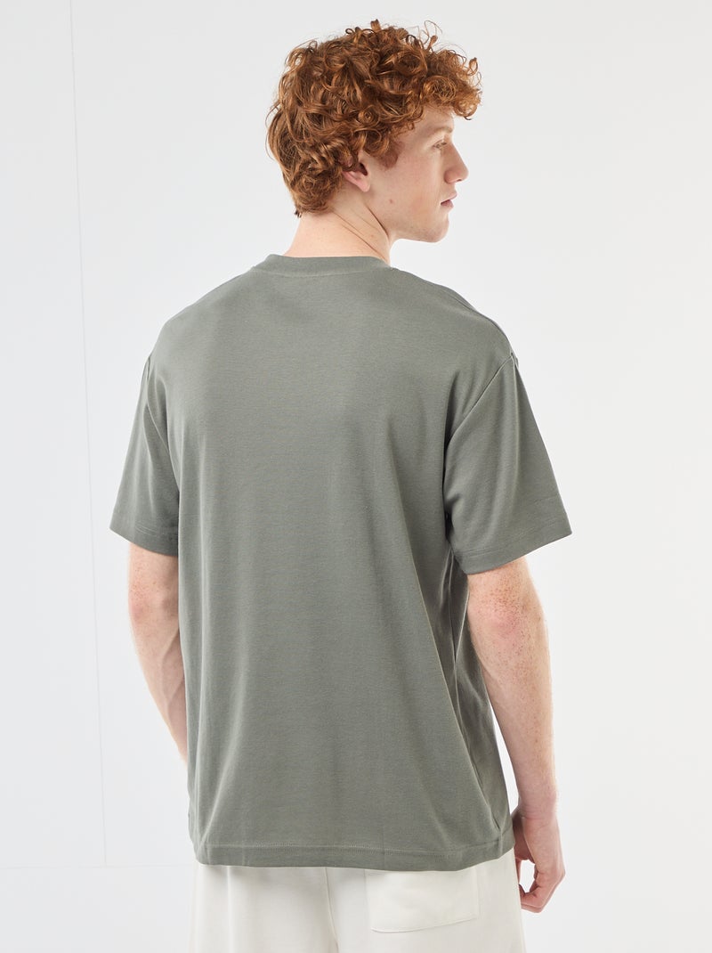Katoenen T-shirt met ronde hals Kaki - Kiabi