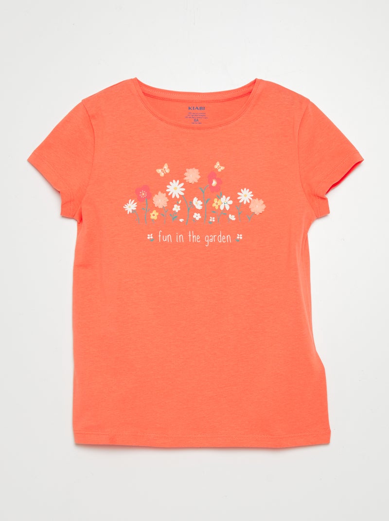 Katoenen T-shirt met ronde hals ORANJE - Kiabi