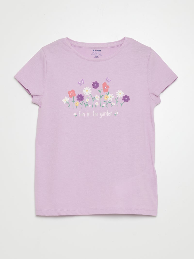 Katoenen T-shirt met ronde hals PAARS - Kiabi