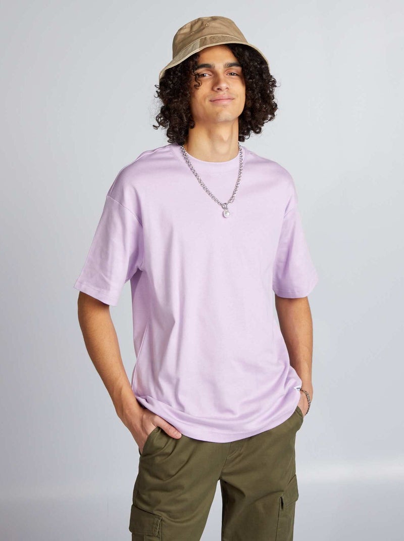 Katoenen T-shirt met ronde hals paars - Kiabi