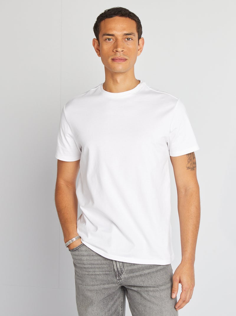 Katoenen T-shirt met ronde hals wit - Kiabi