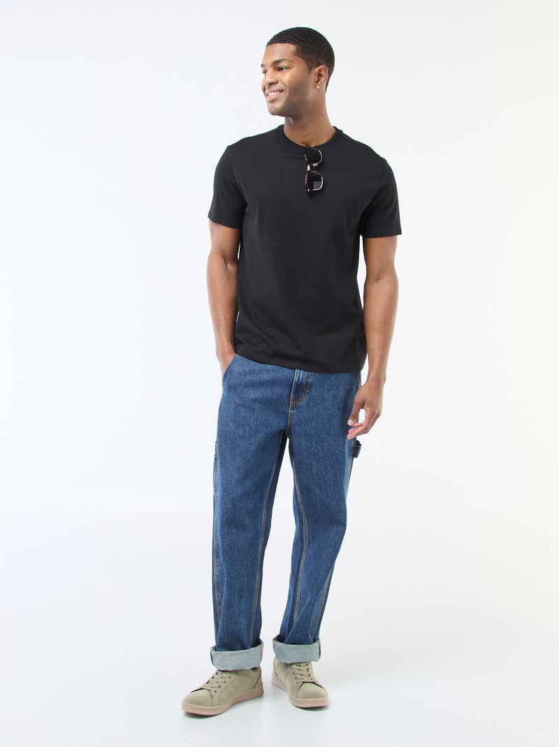 Katoenen T-shirt met ronde hals Zwart - Kiabi