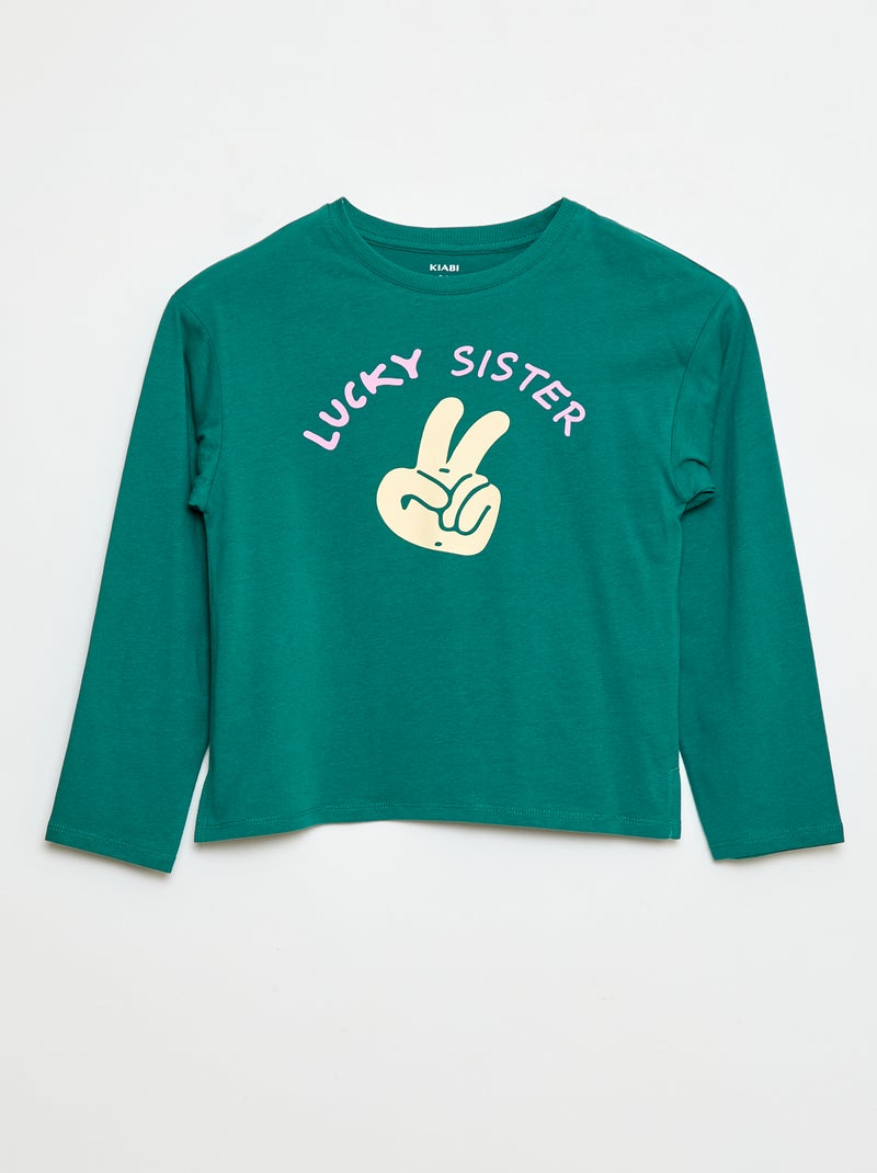 Katoenen T-shirt met strepen Groen - Kiabi