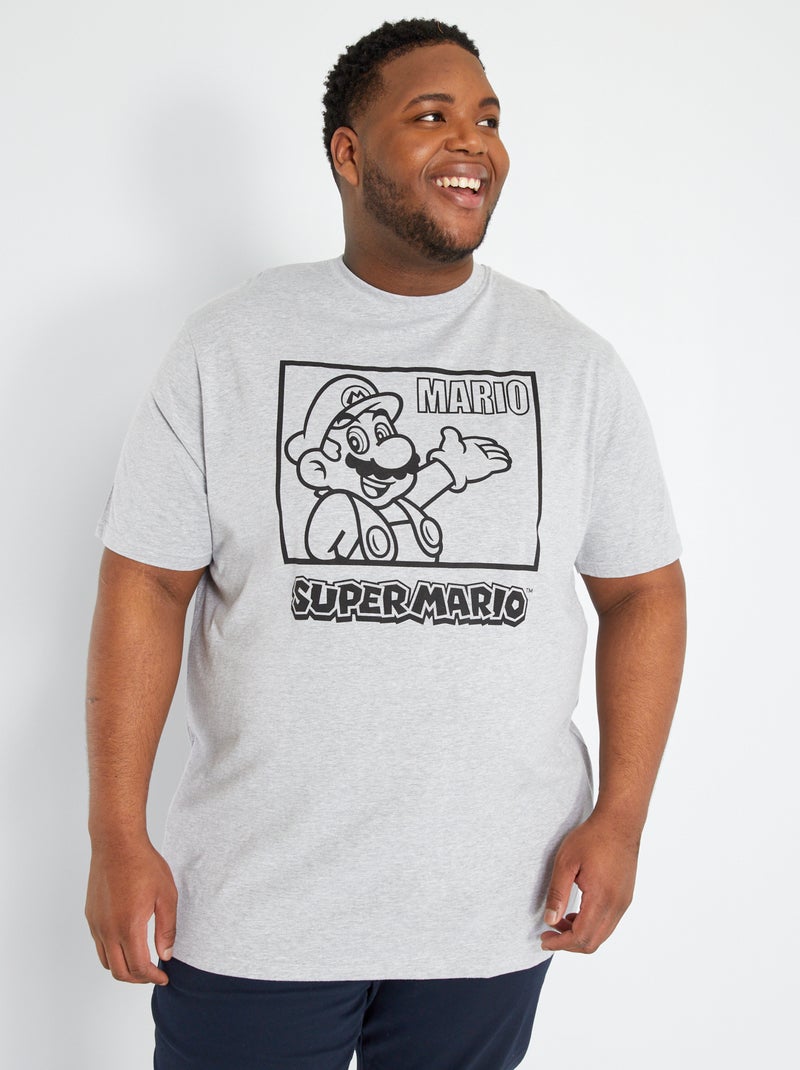 Katoenen T-shirt met Super Mario-print grijs gemêleerd - Kiabi