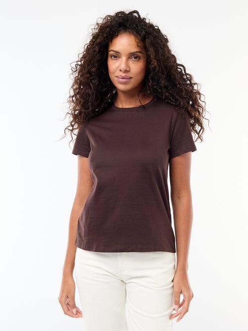 Katoenen T-shirt voor dames met ronde hals en korte mouwen - Kiabi Katoenen T-shirt voor dames met ronde hals en korte mouwen - Kiabi
