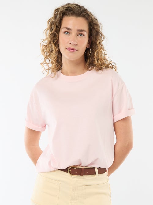 Katoenen T-shirt voor dames met ronde hals en korte mouwen - Kiabi Katoenen T-shirt voor dames met ronde hals en korte mouwen - Kiabi