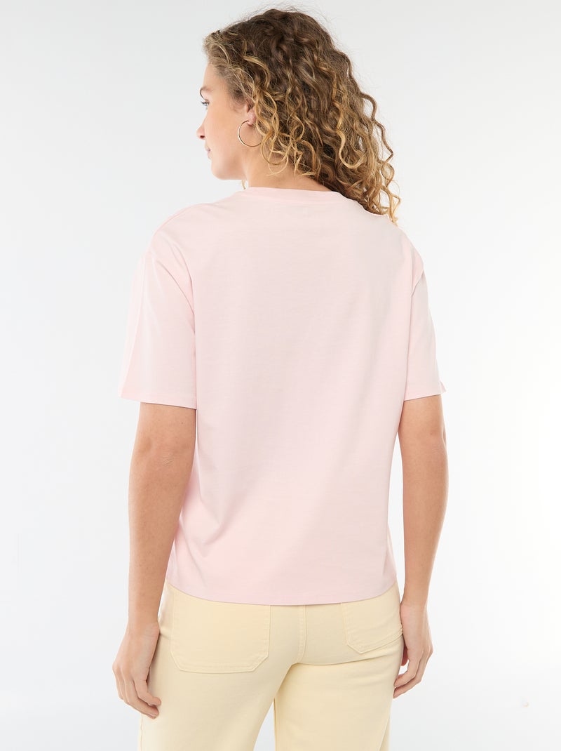 Katoenen T-shirt voor dames met ronde hals en korte mouwen Rose - Kiabi