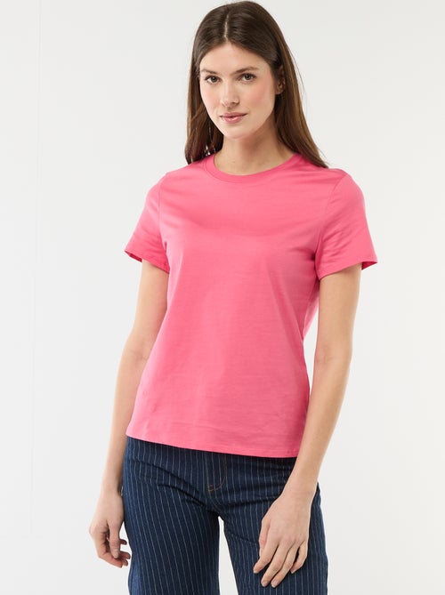 Katoenen T-shirt voor dames met ronde hals en korte mouwen - Kiabi Katoenen T-shirt voor dames met ronde hals en korte mouwen - Kiabi