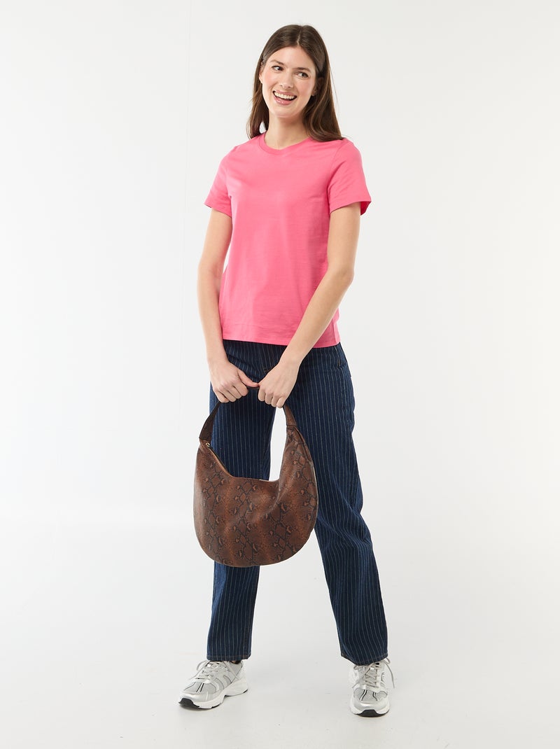 Katoenen T-shirt voor dames met ronde hals en korte mouwen Rose - Kiabi